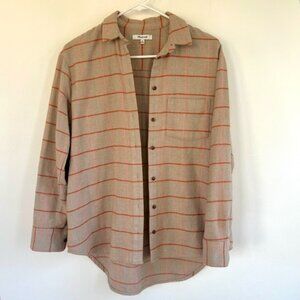 Madewell Tan Brushed Fleece Plaid Flannel Button-Up Shirt Long Sleeve w/ Collar